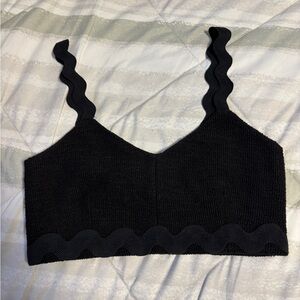 Pinko Black Textured Top with Ribbon Detail